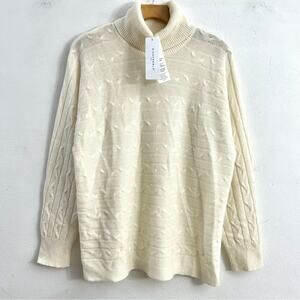 Bianco & Blu Merino Wool Cashmere Cream Ivory Turtleneck Sweater made in Italy S